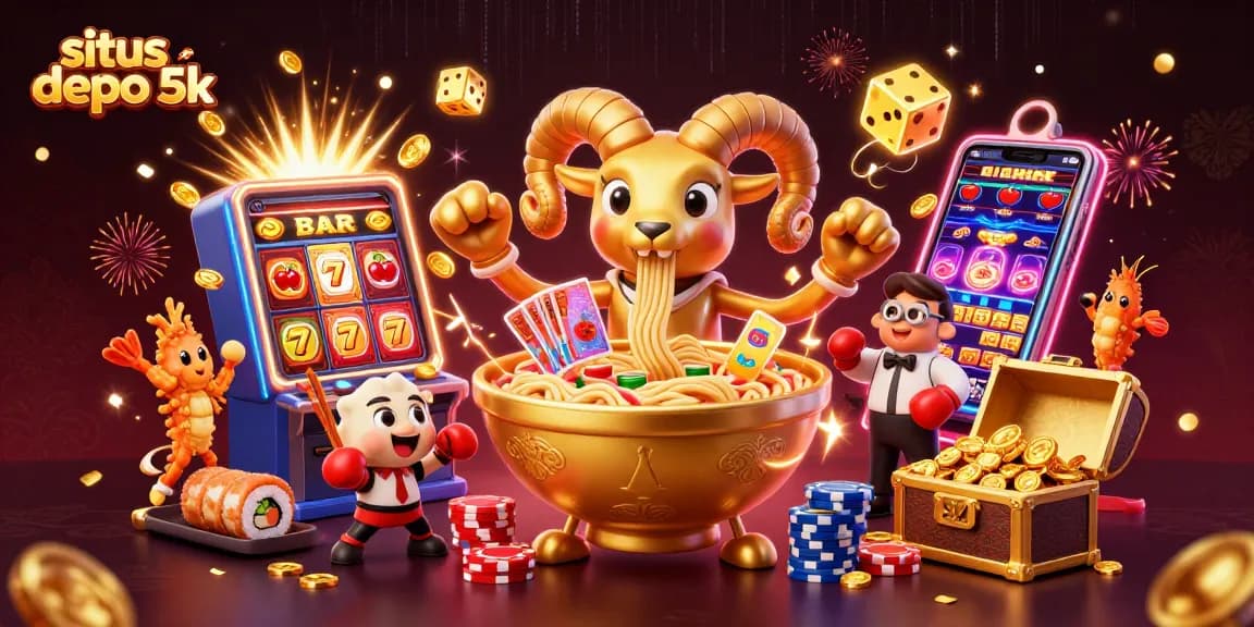 Experience excitement with the situs depo 5k jackpot scene, featuring vibrant casino characters and winning symbols.