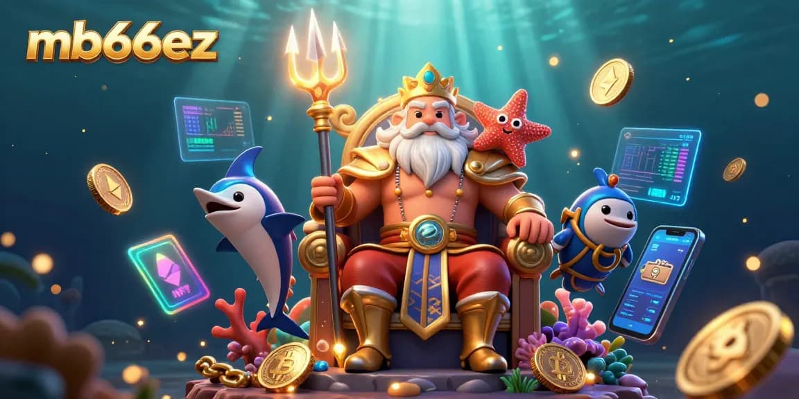 Engage with mb66ez at an exciting underwater casino adventure featuring Neptune and vibrant crypto elements.