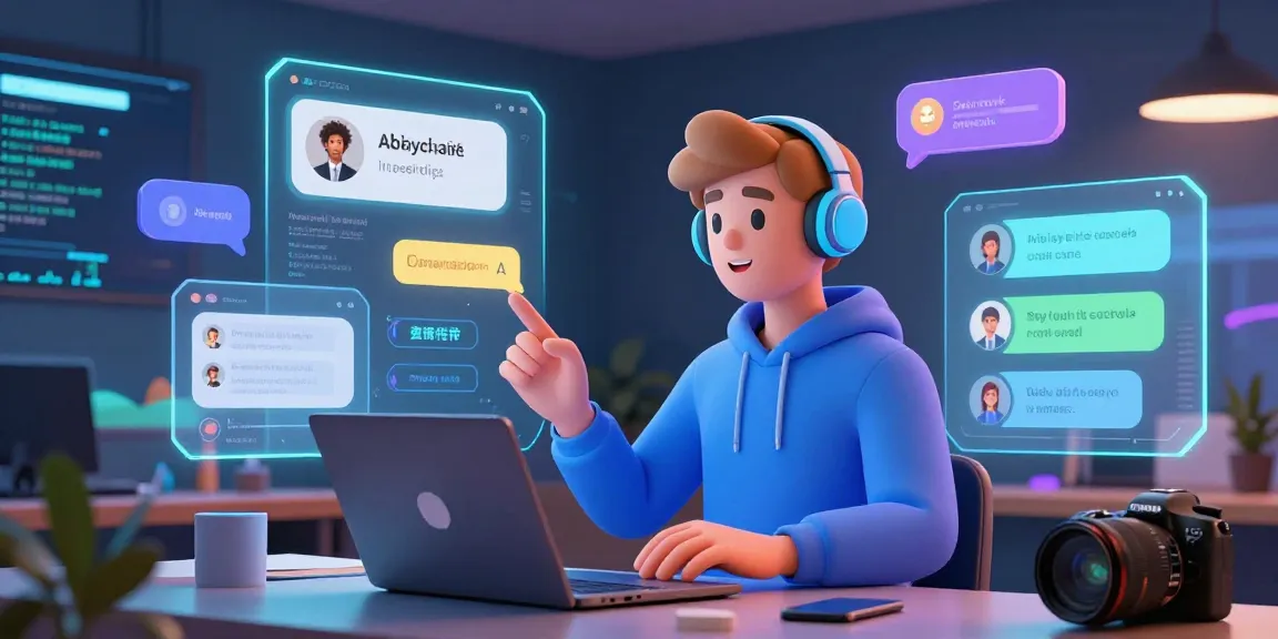 Engaging AI porn chat scene with a futuristic virtual assistant interface, showcasing dynamic conversation elements.