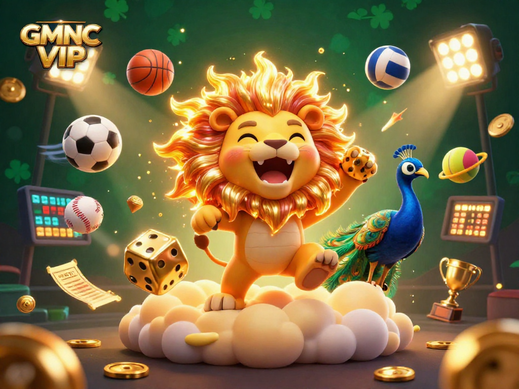 Experience the thrill of GMNC VIP gaming with this vibrant 3D casino illustration showcasing dynamic characters and action.