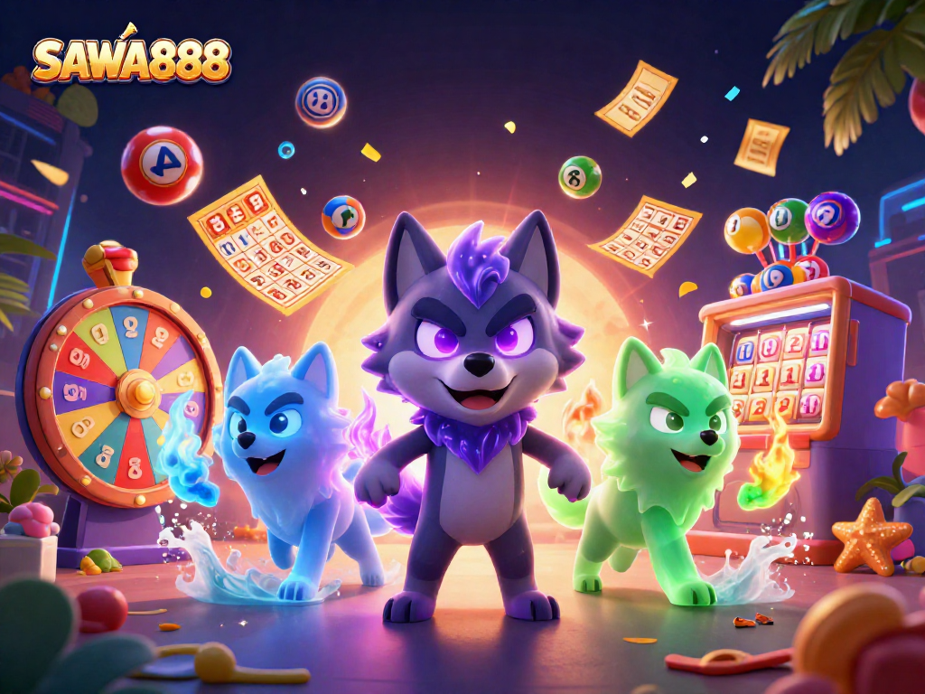 Experience the thrill of gaming with SAWA888, featuring dynamic lottery elements and captivating characters.