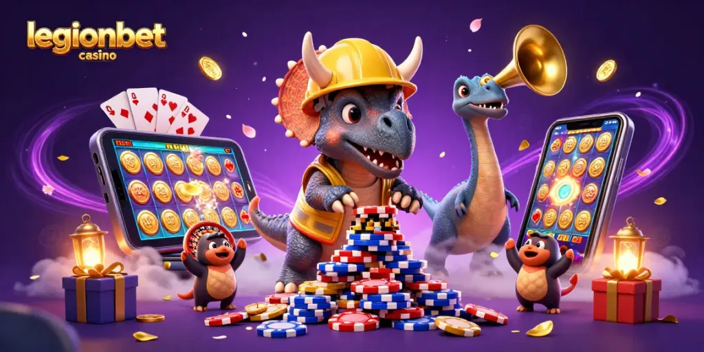 Join the excitement at legionbet casino with vibrant characters celebrating gaming victories and dynamic casino elements!