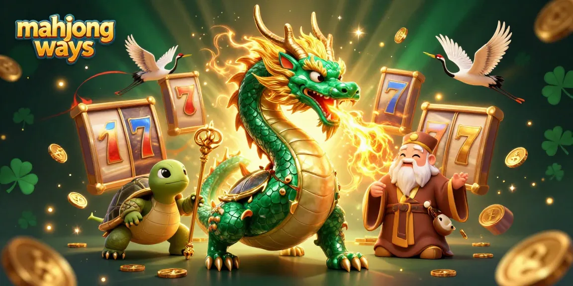 Experience mahjong ways with a jade dragon and lucky symbols in this vibrant casino art.